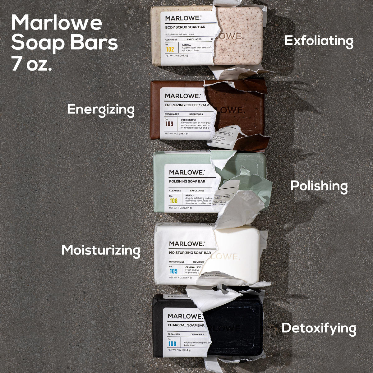 MARLOWE. bar next to coin for scale demonstrating generous 7 oz size benefit