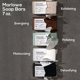 MARLOWE. bar next to coin for scale demonstrating generous 7 oz size benefit