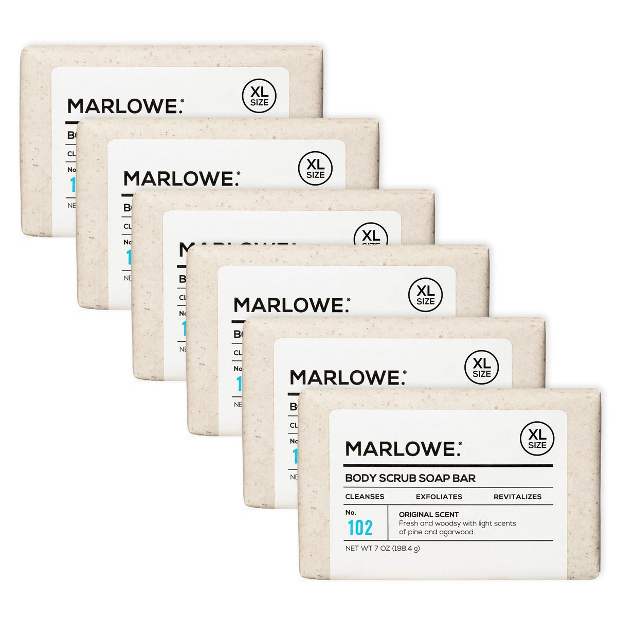 MARLOWE. front packaging showing six No. 102 bars for easy restocking