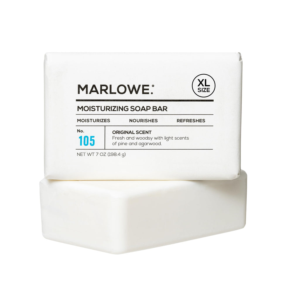MARLOWE. front packaging showing bar and scent, highlights premium look