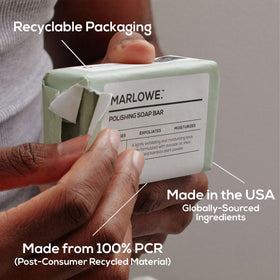 MARLOWE. recycled wrapper label emphasizing eco-friendly packaging