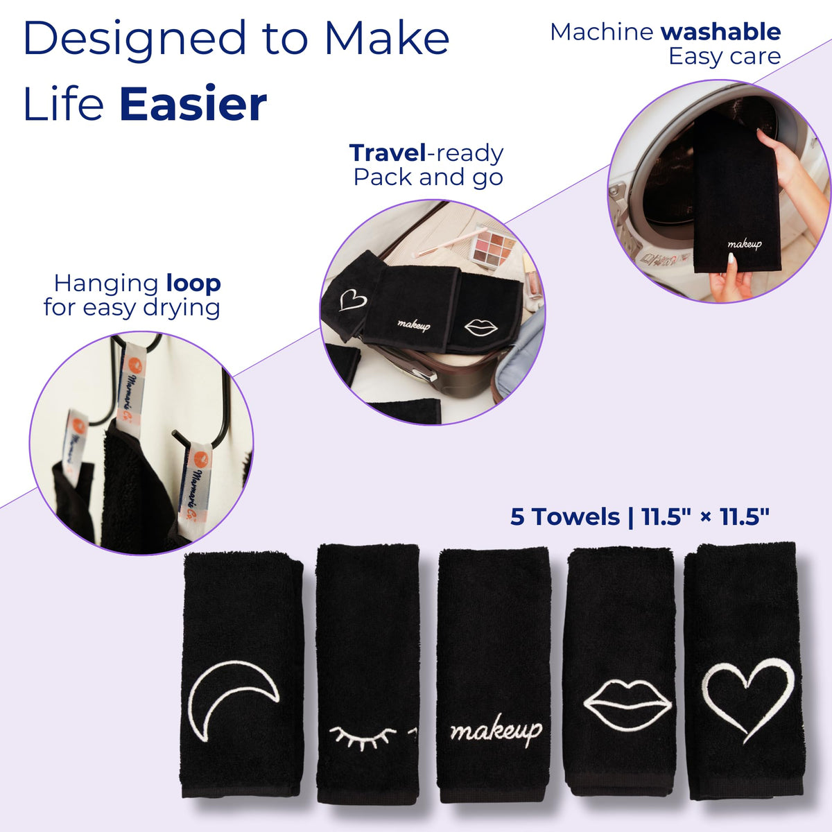 Marmaris Co. folded towel stack demonstrating plush thickness and dark color
