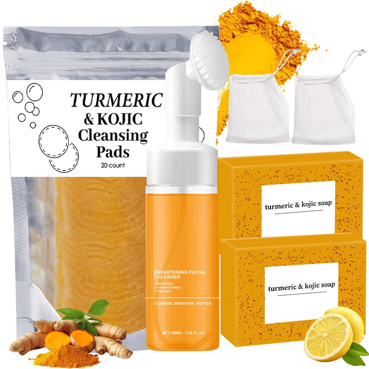 MAROJEIF full turmeric cleansing set displayed, shows convenience and complete routine