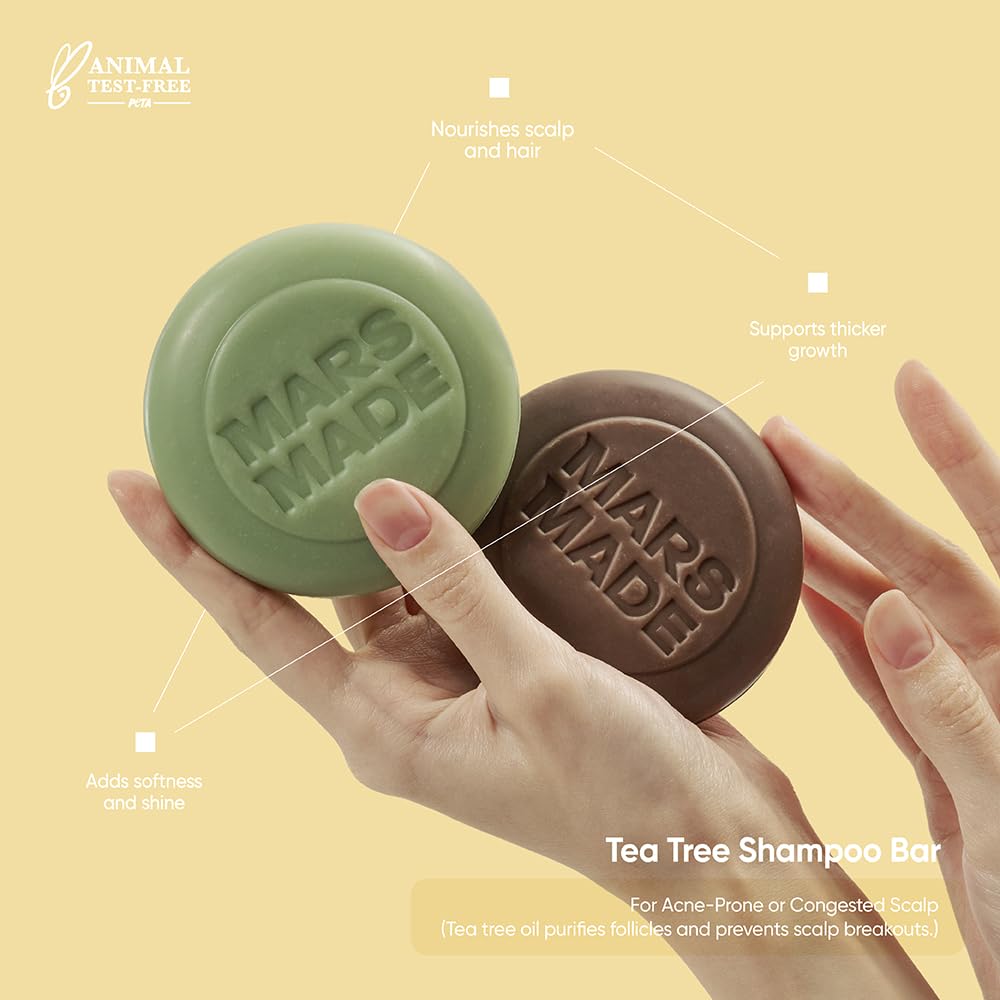 MARS MADE close-up of shampoo bar texture, highlights nourishing oils