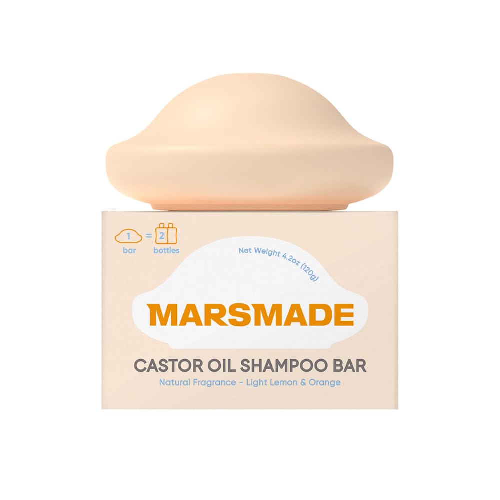 Mars Made shampoo bar front packaging showing product and weight, highlights sustainability benefit