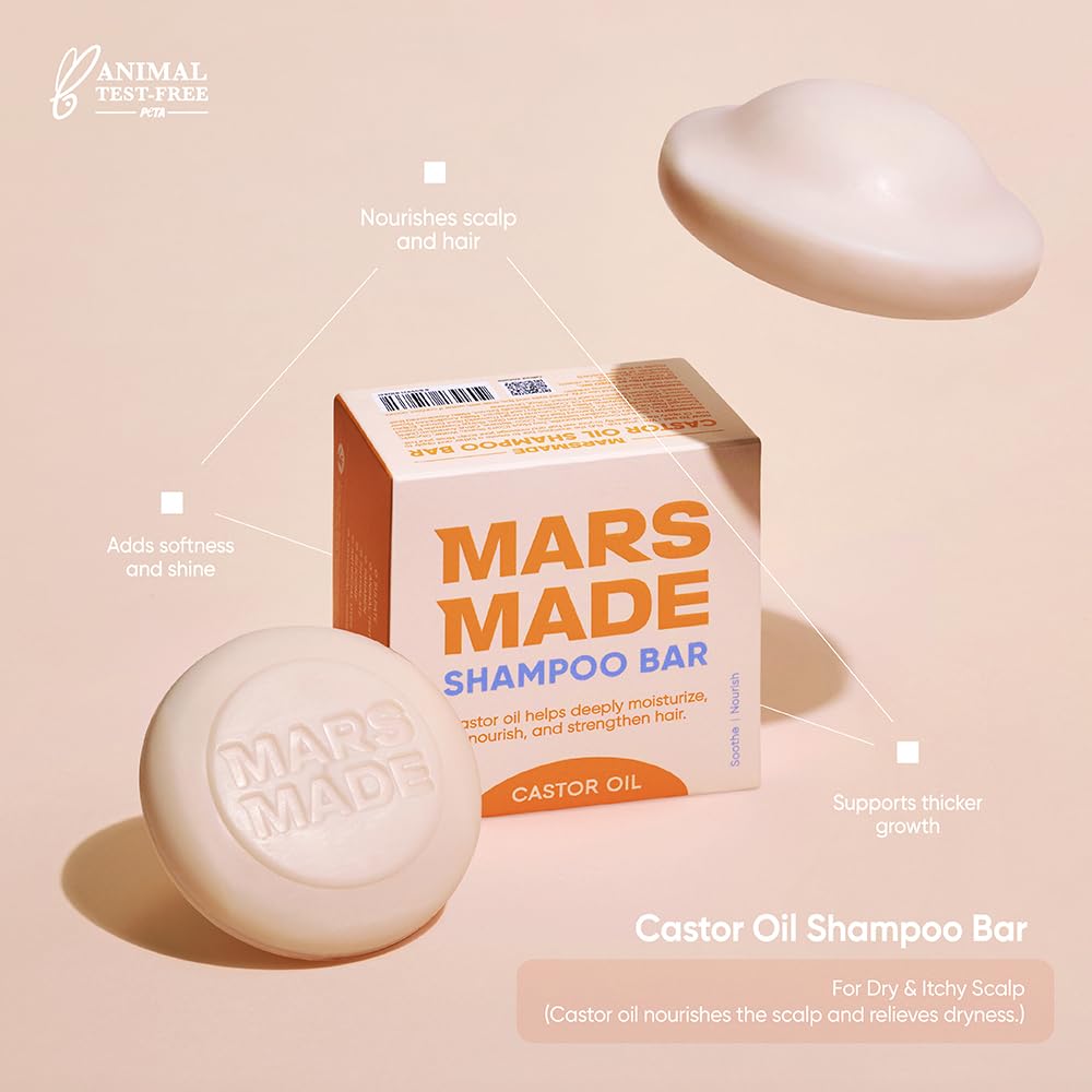 Mars Made shampoo bar held in hand for size comparison, easy travel and plastic-free benefit