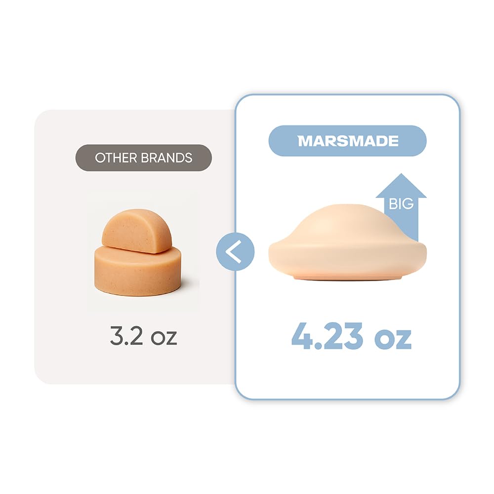 Mars Made shampoo bar staged in bathroom lifestyle shot, eco-friendly daily routine benefit