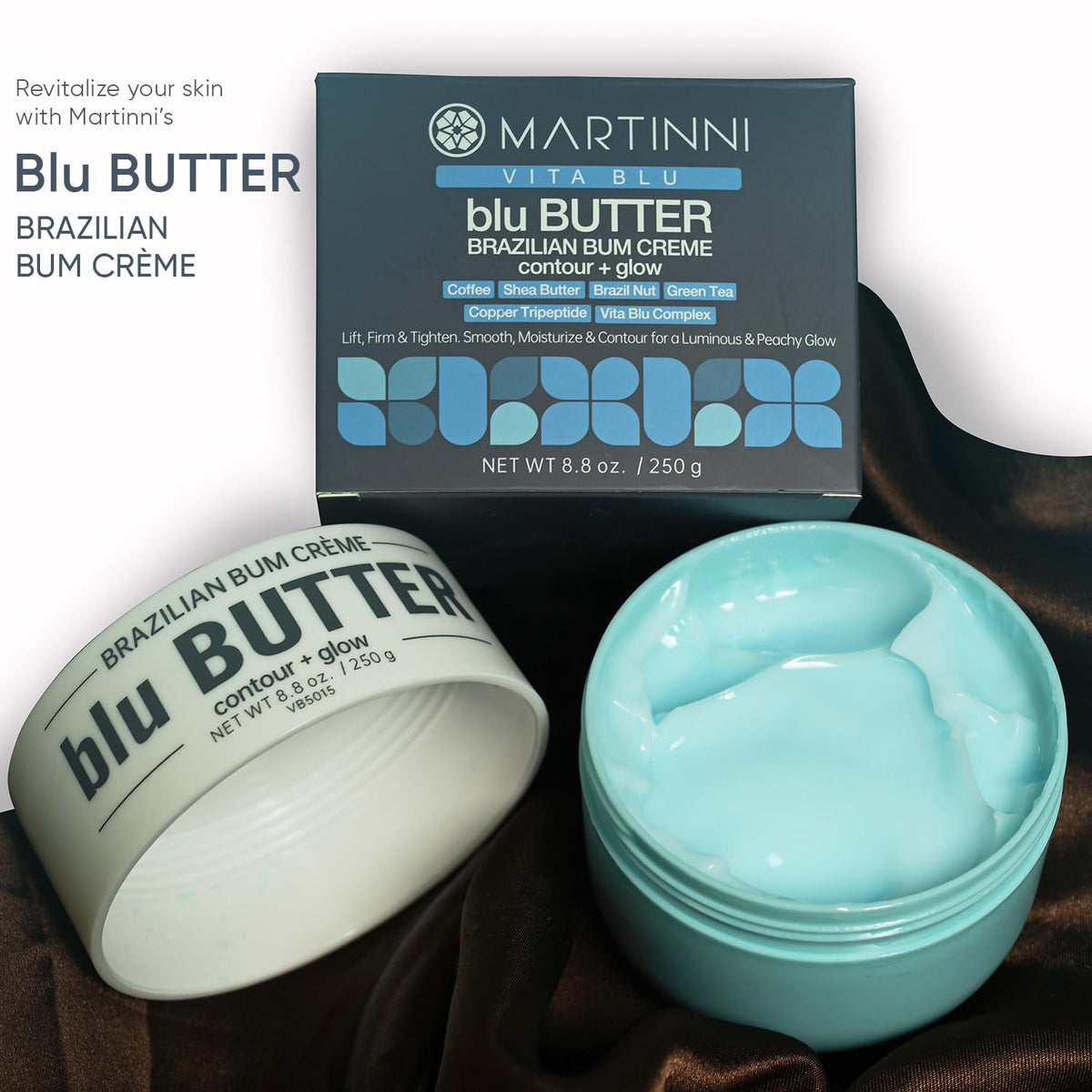 Martinni open jar with luminous mica, highlights instant glow benefit