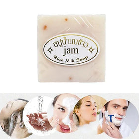 Maruomiki soap in hand showing 65g scale and easy daily use