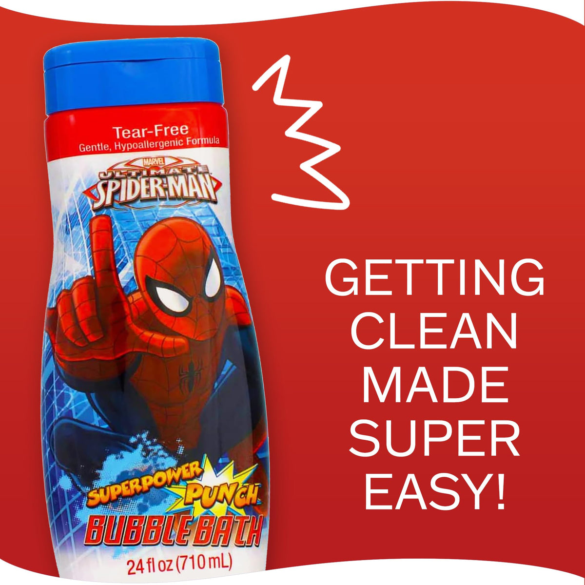 Marvel Amazing Spider-Man label and ingredient panel highlighting gentle formula