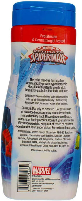 Marvel Amazing Spider-Man bottle pouring to create bubbles and easy dosing