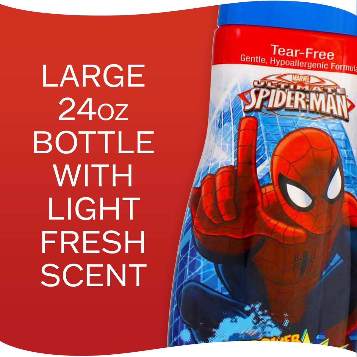 Marvel Amazing Spider-Man 24 fl oz bottle in hand showing actual product scale
