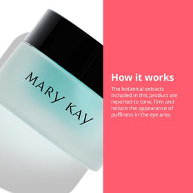 Mary Kay application demo patting gel under eye with fingertip for gentle, non-pulling hydration