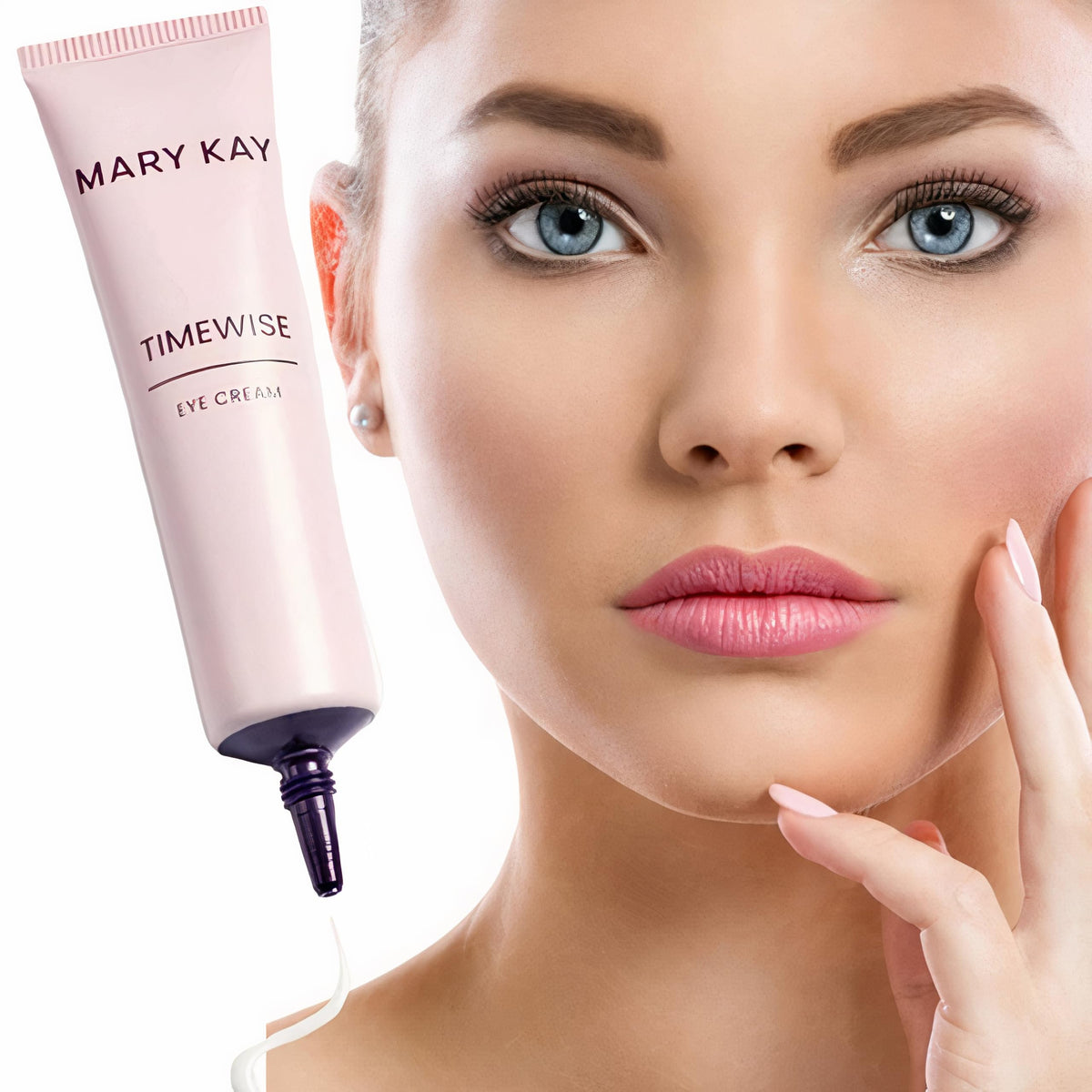 Mary Kay eye cream front packaging showing sleek jar and brand benefit