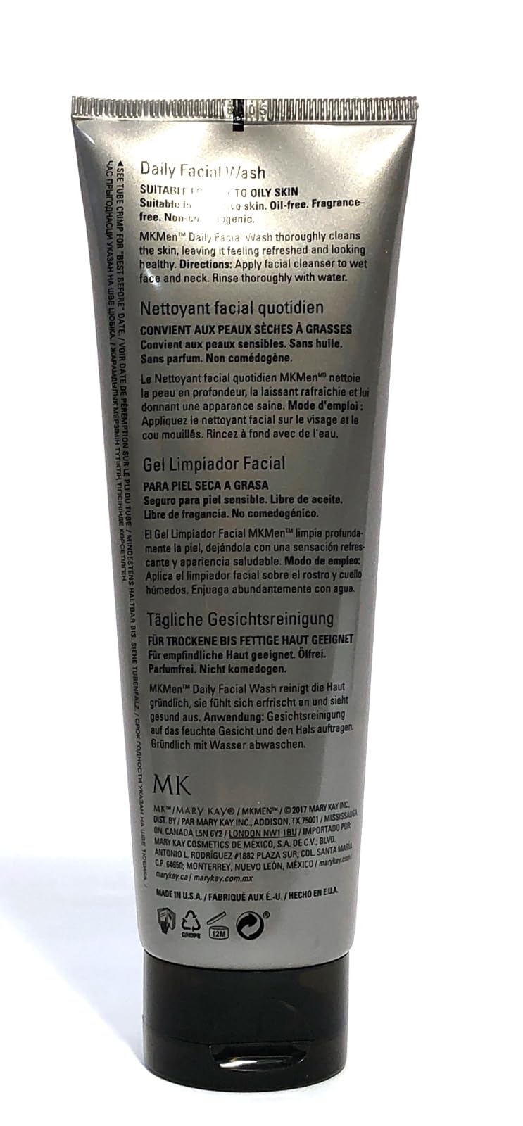 Mary Kay MK Men gel texture on hand illustrating lightweight lather and gentle cleanse