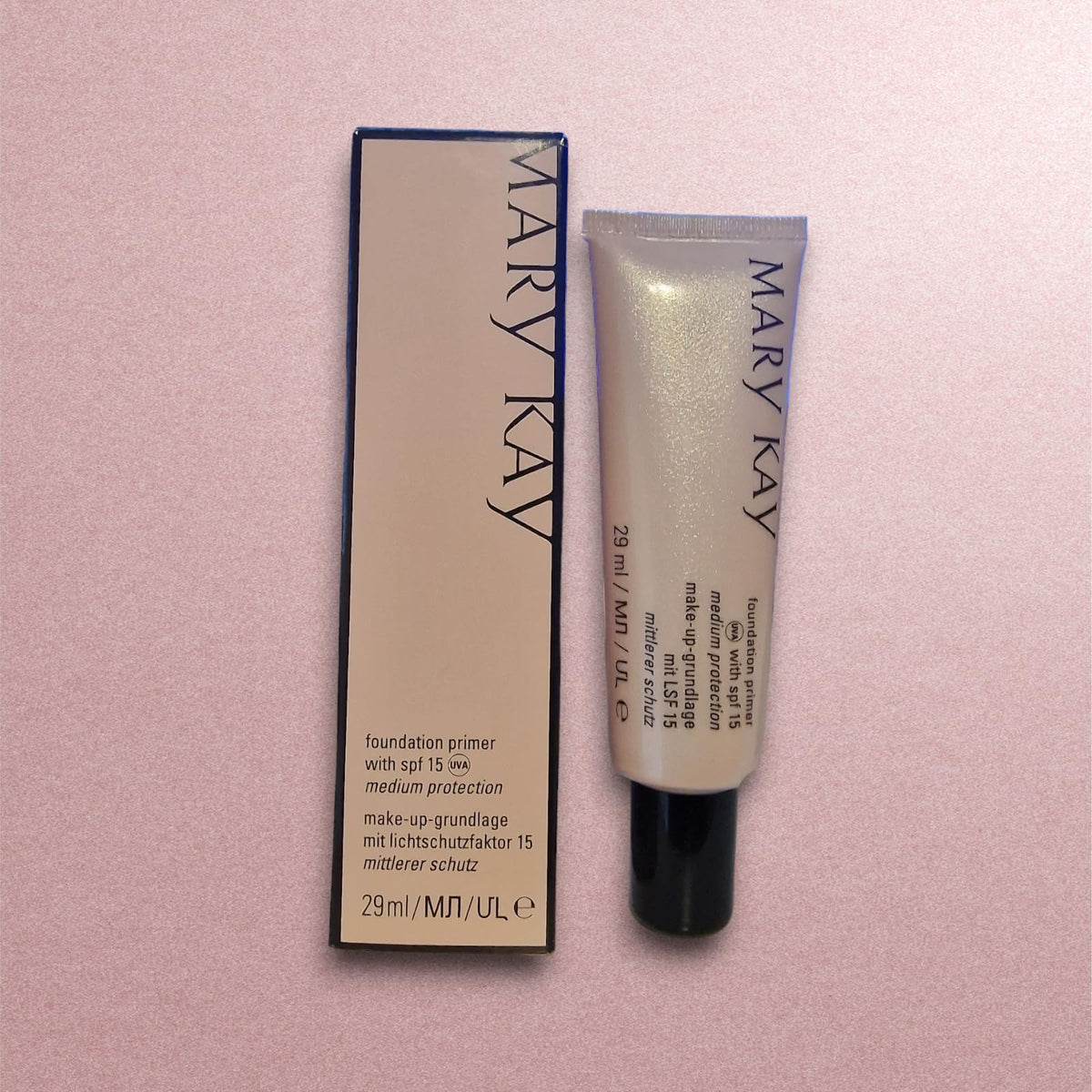 Mary Kay primer front packaging showing lightweight SPF benefit