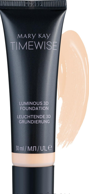 Mary Kay TimeWise foundation front packaging showing sleek bottle and label benefits