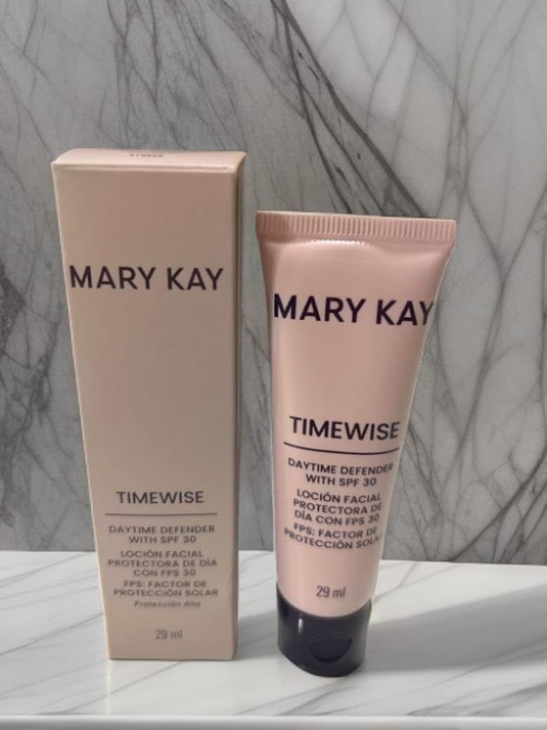 Mary Kay Timewise on bathroom counter in morning routine showing daily protection
