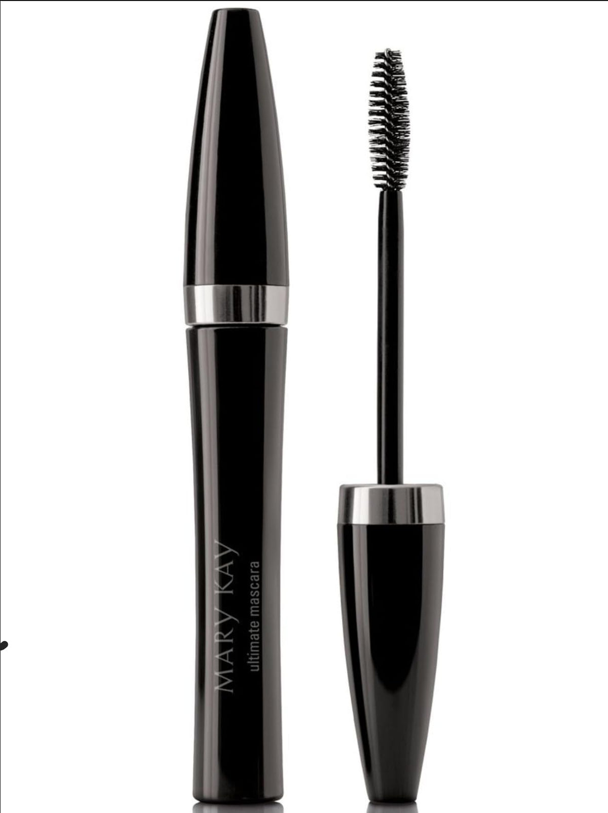 Mary Kay Ultimate Mascara black front view showing tube and wand, precise application benefit