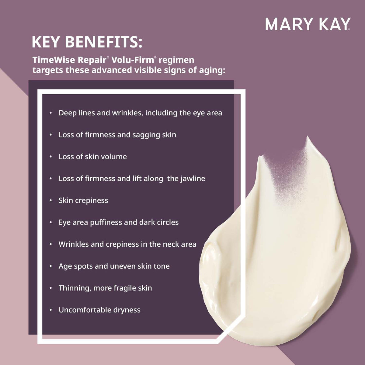 Mary Kay TimeWise Repair Volu‑Firm ingredients label illustrating key actives for renewal
