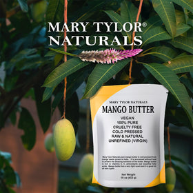 Mary Tylor Naturals spoon scooping mango butter demonstrating easy melting and use