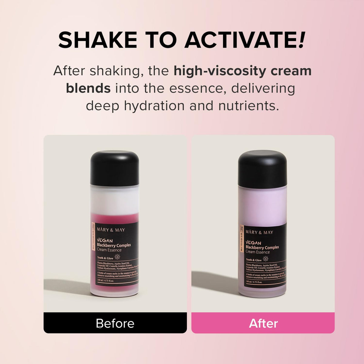 Mary&May applying essence by pressing into face, showing layering under makeup benefit