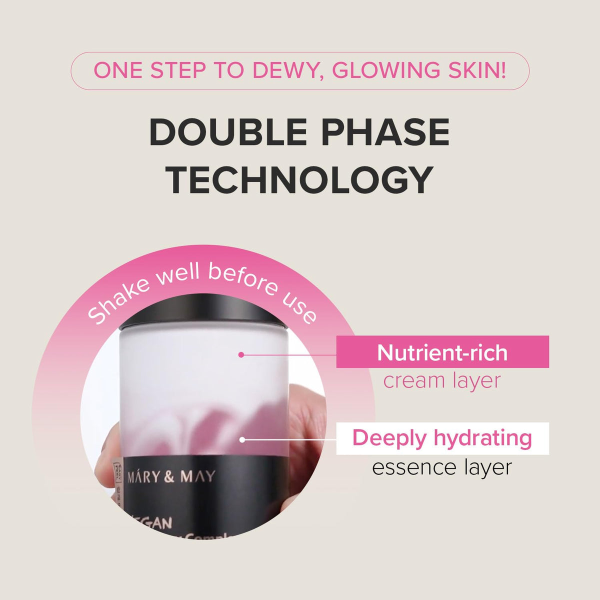 Mary&May ceramide and jojoba droplets on skin, indicating barrier-supporting nourishment