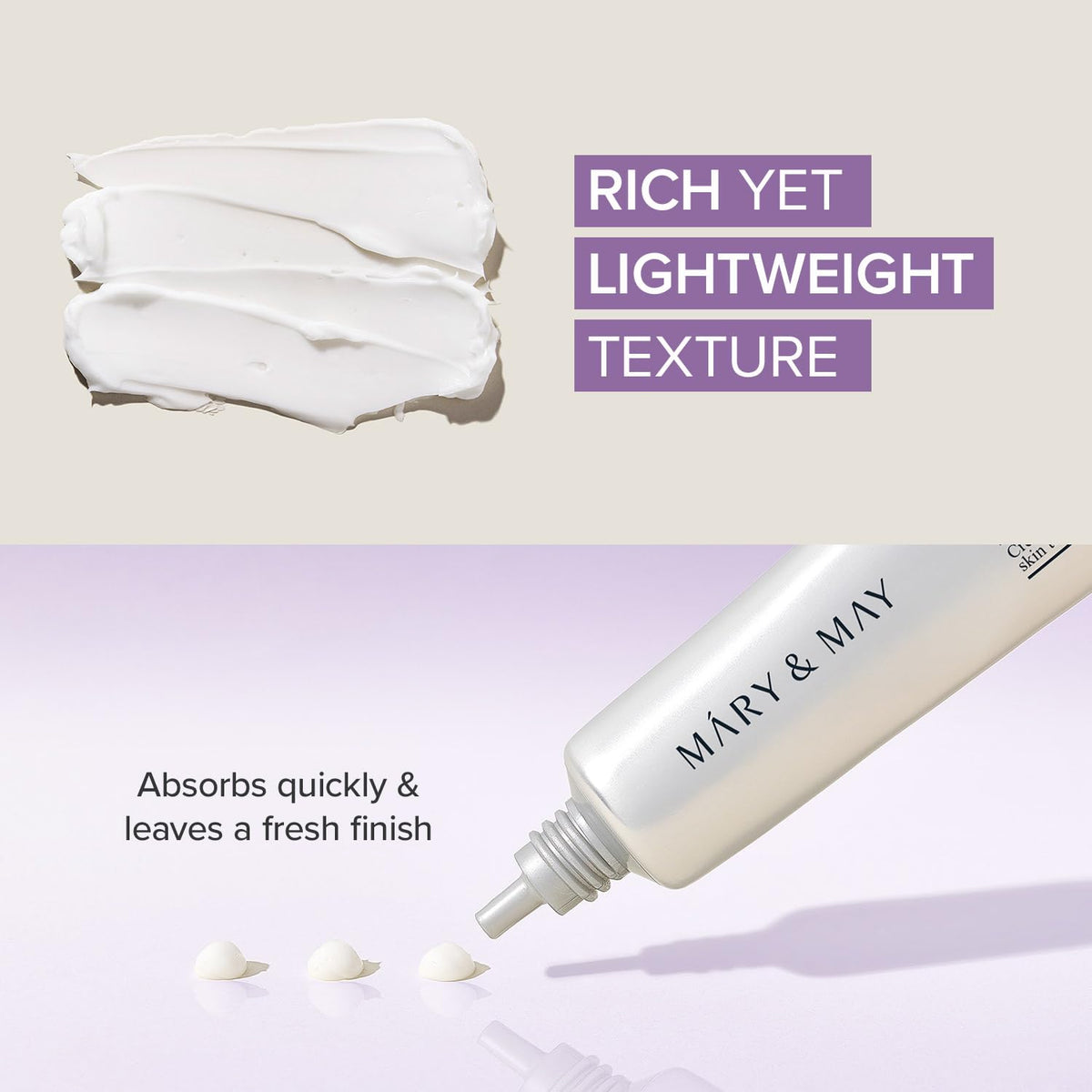 Mary&May eye cream on bathroom counter in morning light to suggest daily use