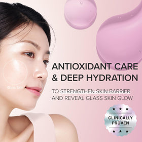 Mary&May milky texture on hand, demonstrating fast-absorbing lightweight hydration