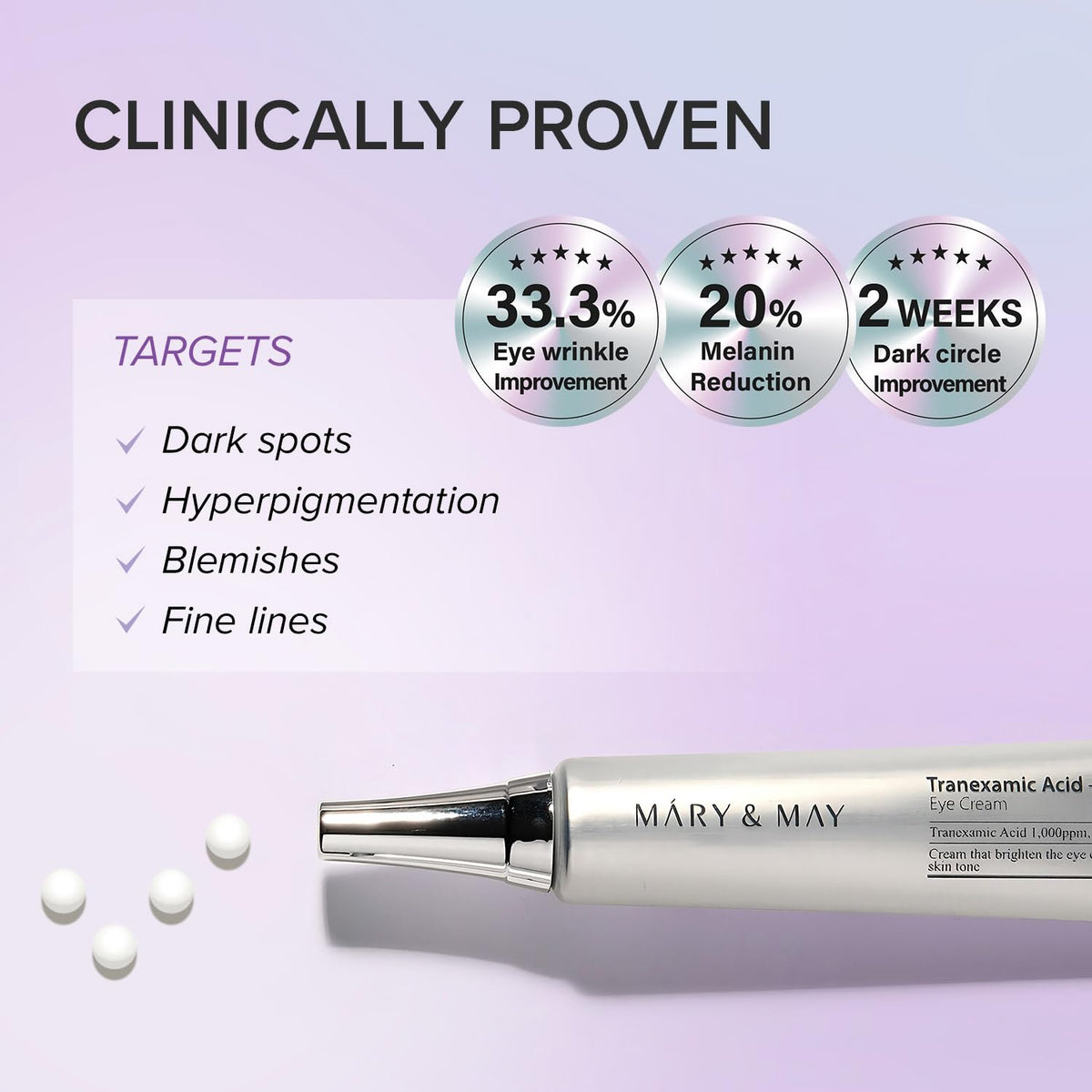Mary&May open tube revealing cream consistency for easy fingertip application