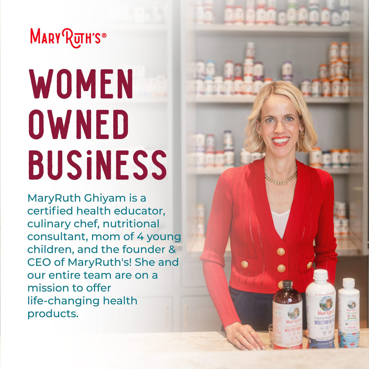 MaryRuth's bottle on a bathroom shelf in lifestyle scene for daily routine appeal