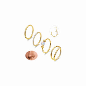 Masedy gold and silver set front view shows four hinged hoops, easy styling