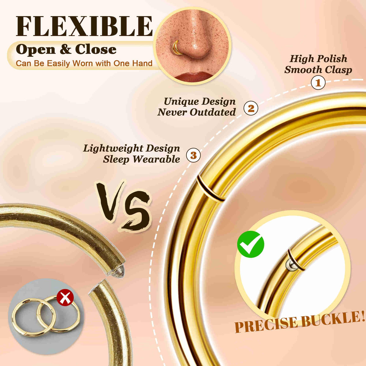 Masedy hinge mechanism close-up displays secure clicker for easy wear