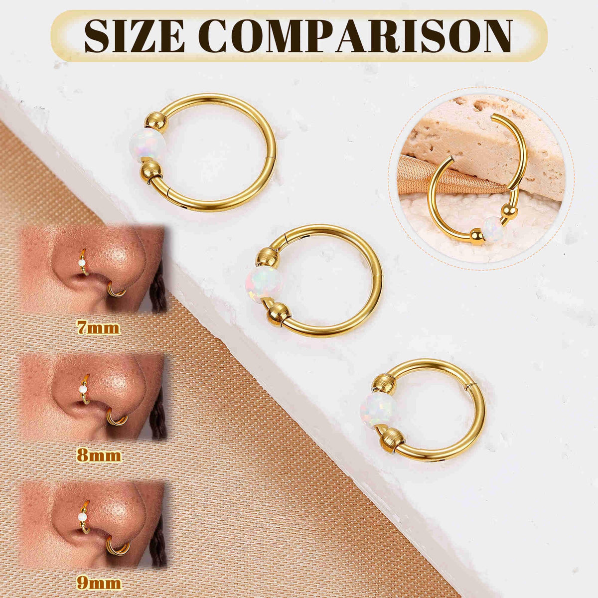 Masedy three hoops displayed 7mm 8mm 9mm showing size options