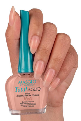 MASGLO brush and glossy formula close-up showing fast-dry texture