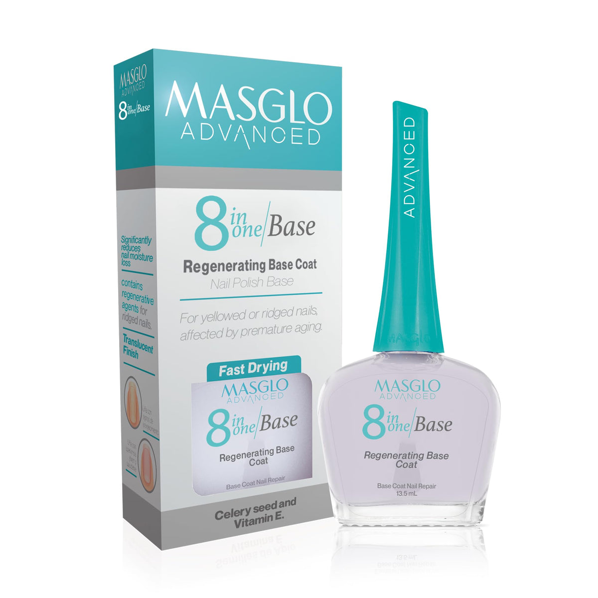 MASGLO front packaging showing clear 8-in-1 base and benefit