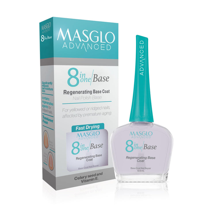 MASGLO front packaging showing clear 8-in-1 base and benefit