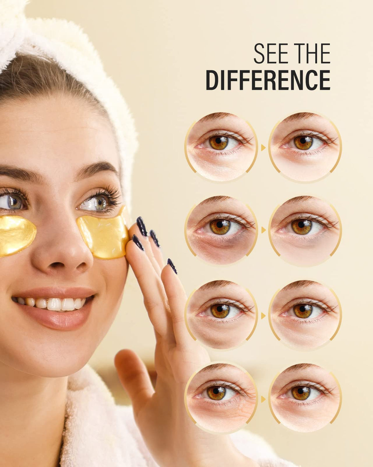 Maskiss application under-eye demonstrating correct placement to reduce puffiness