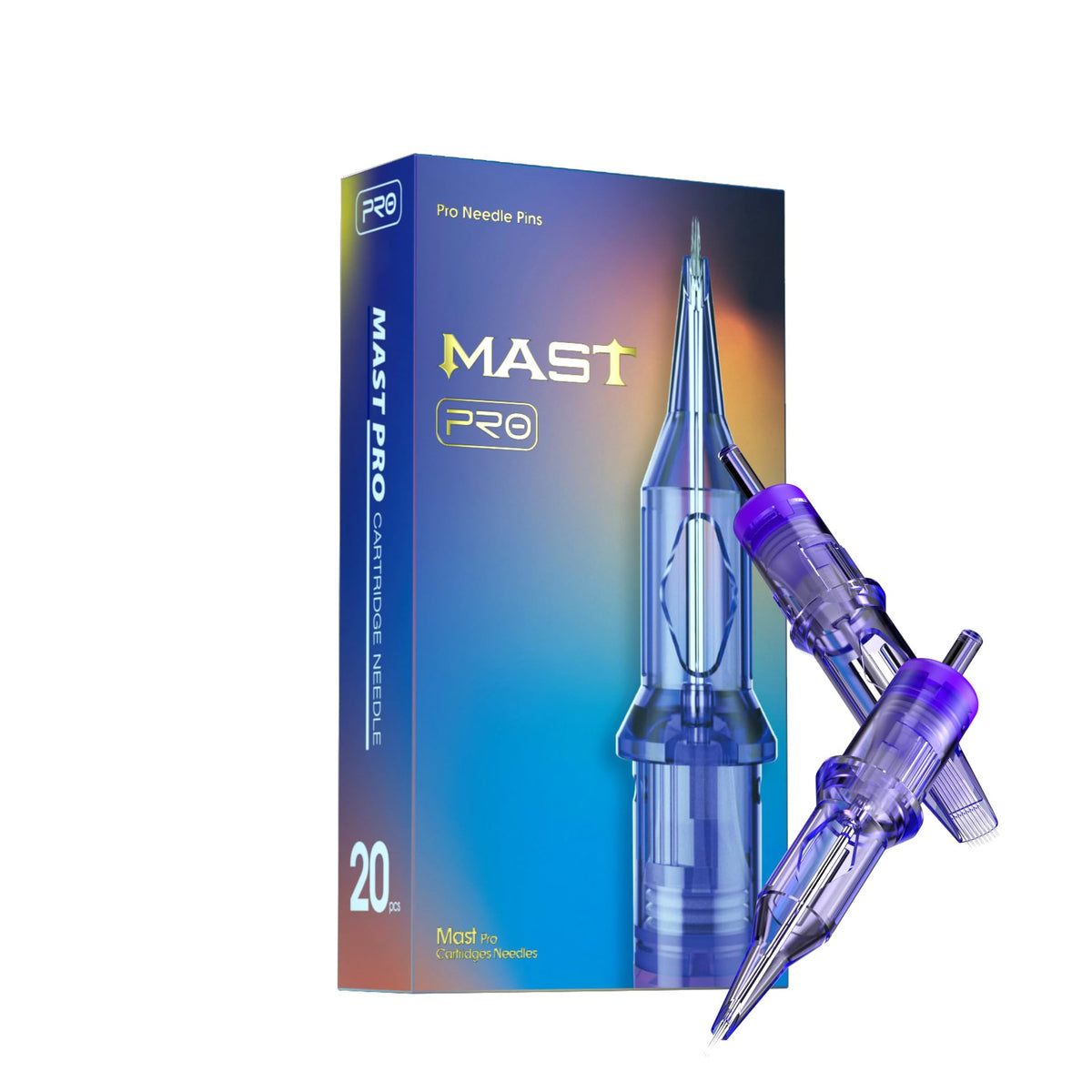 MAST TATTOO front pack view showing 20 cartridges and clear labeling benefit