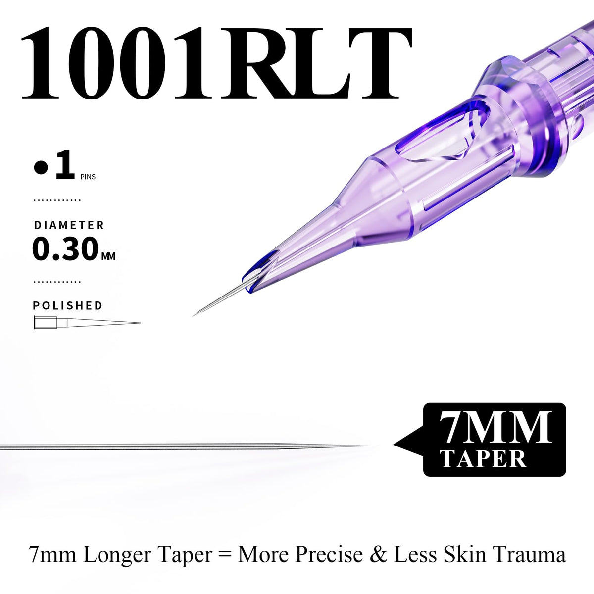 MAST TATTOO close-up of 7mm long taper needle tip delivering precise fine lines