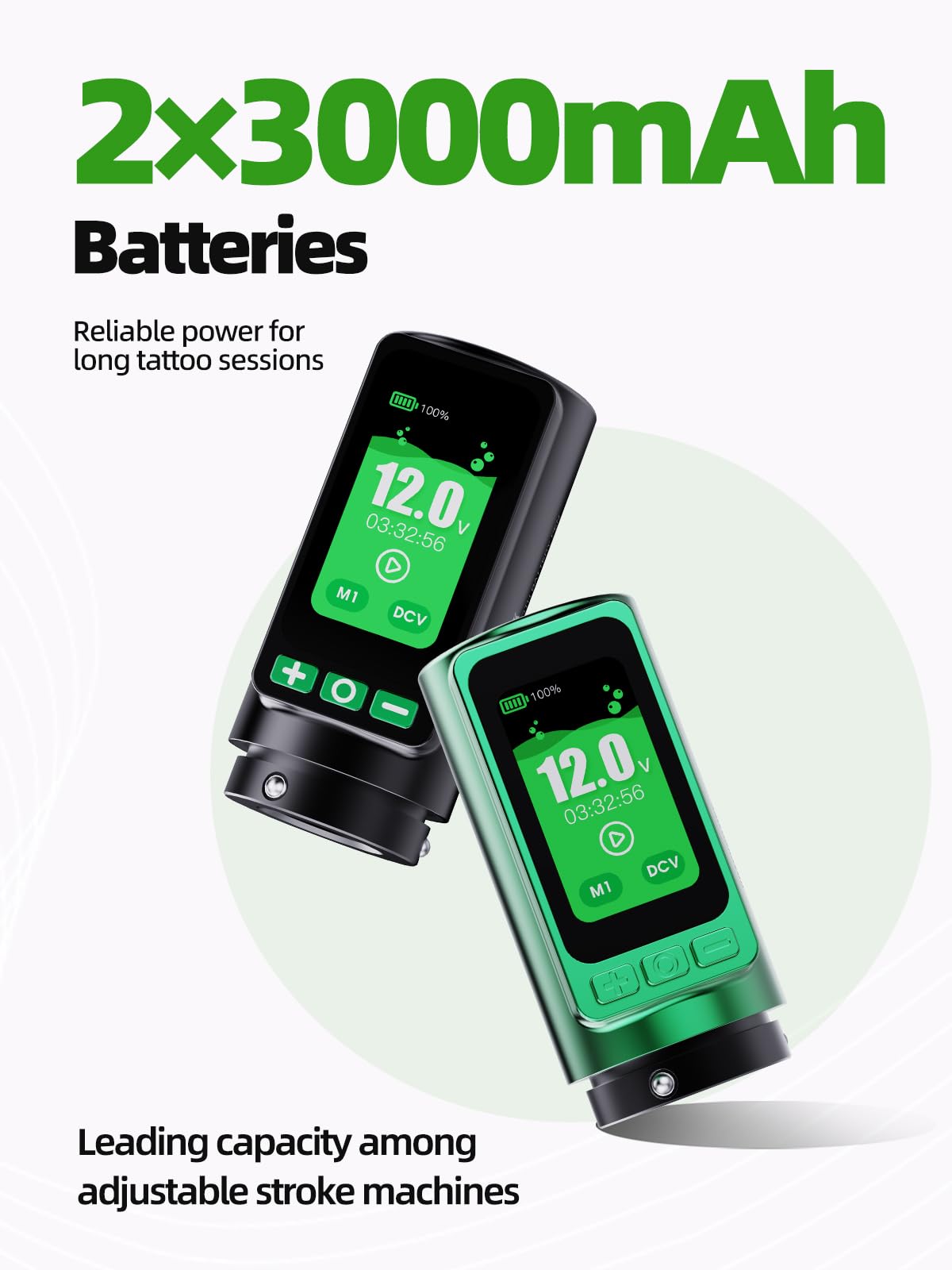 MAST TATTOO battery and ports showing hot-swap batteries and fast charging benefit