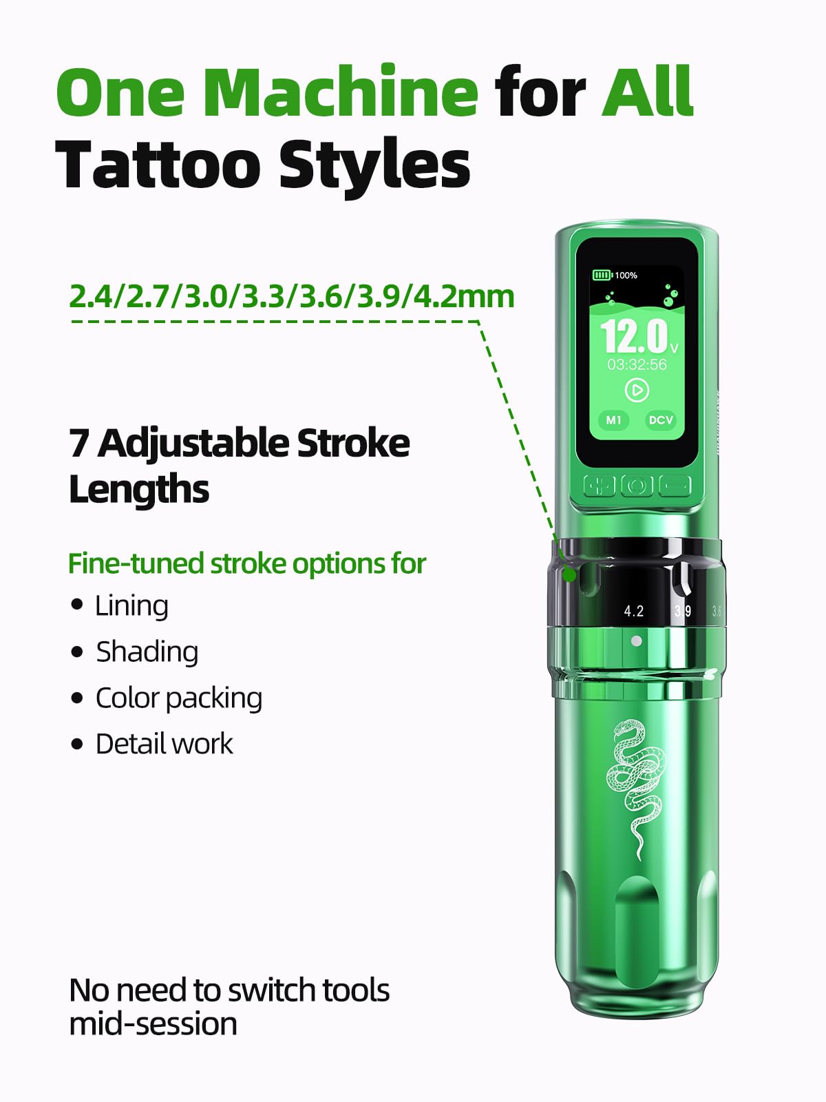 MAST TATTOO in use on practice skin displaying smooth shading and control benefit