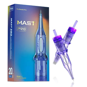 MAST TATTOO front pack showing 20 disposable cartridges, clear view improves studio readiness