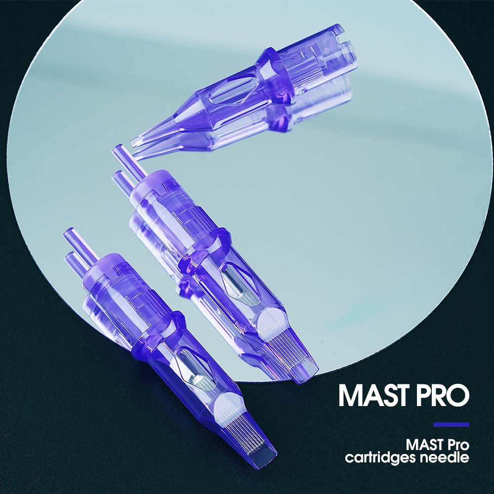 MAST TATTOO studio lifestyle shot with cartridge box, professional-ready supply benefit