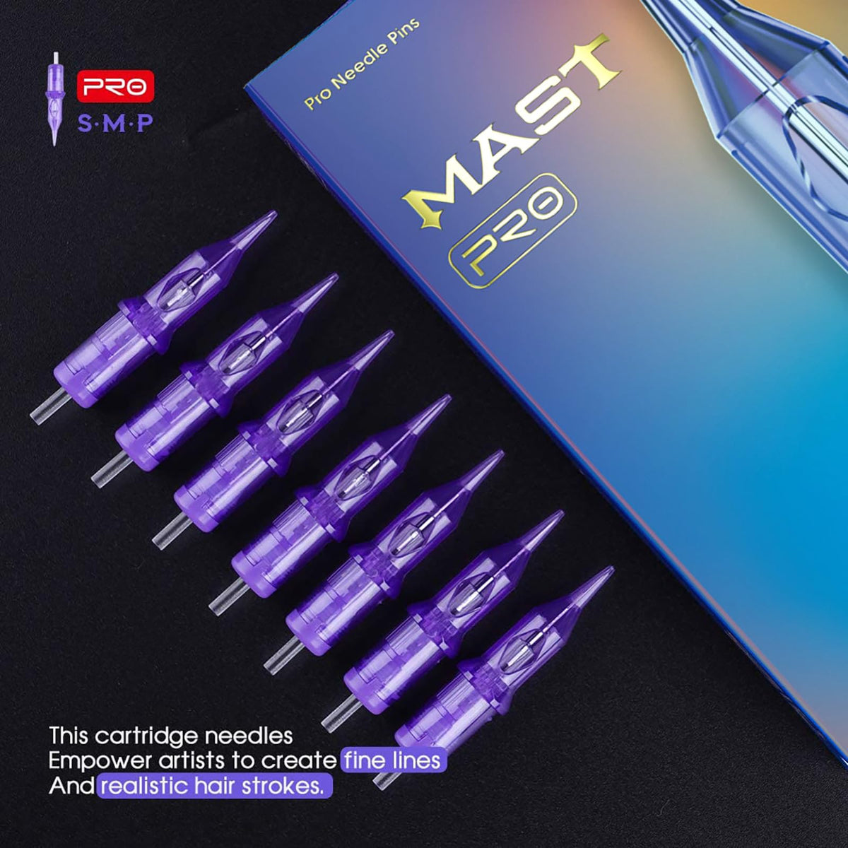 MAST TATTOO cartridges on studio bench in a professional tattoo setting