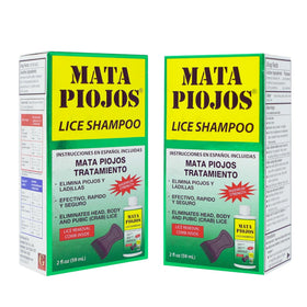 Mata Piojos front packaging showing two-bottle treatment kit for quick use