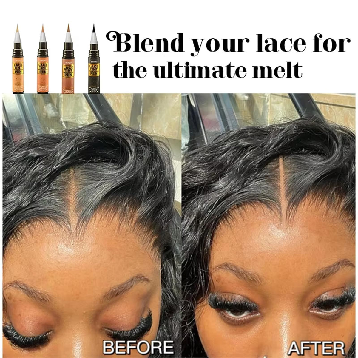 MATEPLEX lifestyle shot during wig installation showing professional result benefit: salon-ready finish