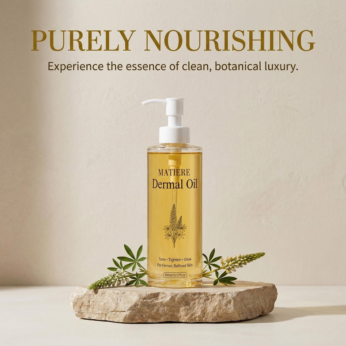 MATIERE applying oil to arm to smooth crepey skin and boost suppleness