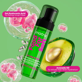 MATRIX label highlighting avocado oil and hyaluronic acid benefits
