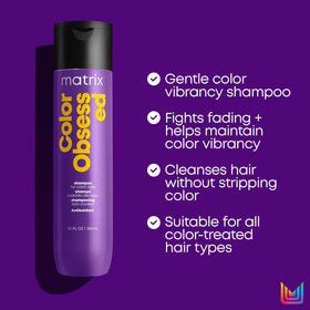 MATRIX Color Obsessed dispensing foam from bottle illustrating gentle clarifying benefit